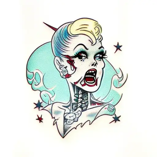 pin up doll zombie tattoo design idea