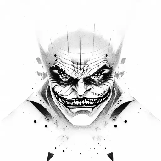 Joker from The Dark Knight in a card, shadowy, depressed  tattoo design idea