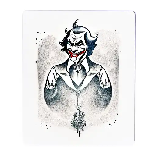 Joker from The Dark Knight in a card, shadowy, depressed  tattoo design idea