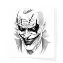 Joker from The Dark Knight in a card(joker) , shadowy, depressed, lots of back, with a quote tattoo design idea