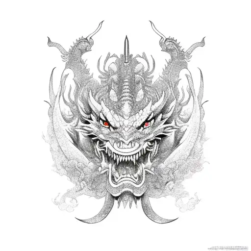 Samurai Dragon Red Sun tattoo design idea