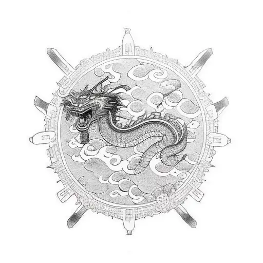 Samurai Ronin Geisha Dragon Red Sun tattoo design idea