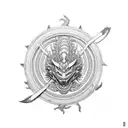 Samurai Dragon Red Sun tattoo design idea