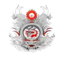 Standing Samurai Ronin Geisha Dragon Red Sun tattoo design idea