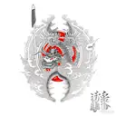 Standing Samurai Ronin Geisha Dragon Red Sun tattoo design idea