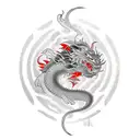 Standing Samurai Ronin Geisha Dragon Red Sun tattoo design idea