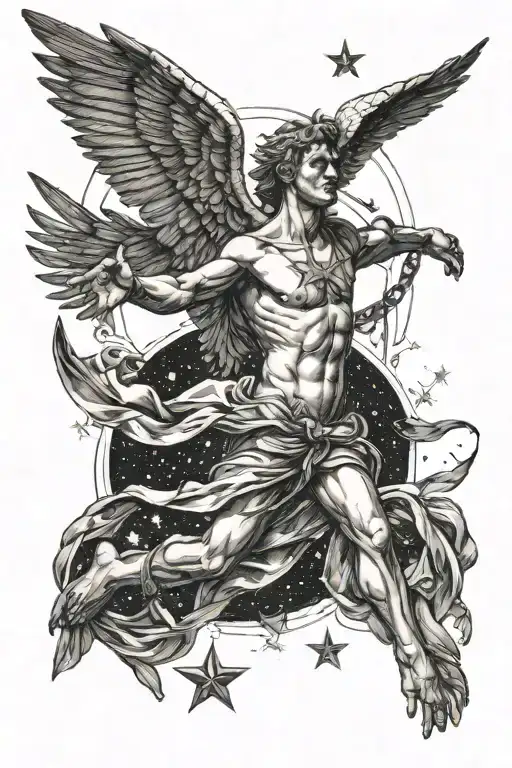 Icarus Reaching for the Sun Stars Hands tattoo design idea