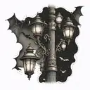 bats around lamp post  tattoo design idea