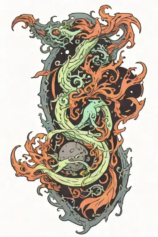 wormwood and borealis merging elements tattoo design idea