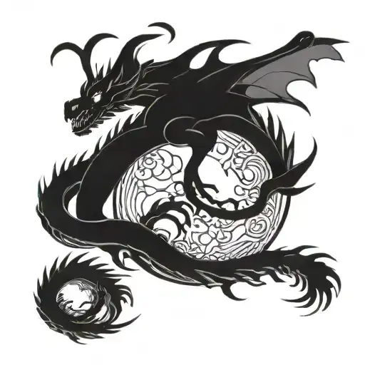 dragon bent with the moon tattoo design idea