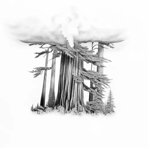 redwood forest on fire tattoo design idea