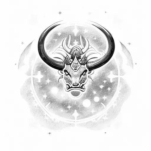 Zodiac dragon head in front of a taurus sign with stars and galaxies i. the background tattoo design idea
