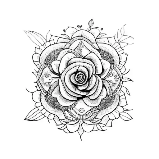 Roses, mandalas, wild flowers tattoo design idea