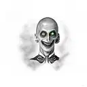 A realistic portrait of Beetlejuice with a gothic twist tattoo design idea