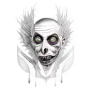 A realistic portrait of Beetlejuice with a gothic twist tattoo design idea