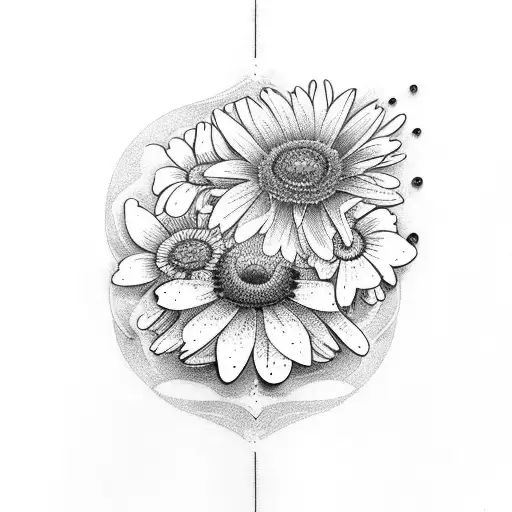 guitar with daisies and loon tattoo design idea