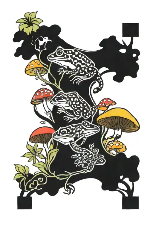 floral and birds mushrooms tree frogs colorful  tattoo design idea