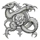 cancer and Aquarius zodiac sign intertwined symbolizing the client's love tattoo design idea