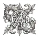 cancer and Aquarius zodiac sign intertwined symbolizing the client's love tattoo design idea