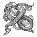 cancer and Aquarius zodiac sign intertwined symbolizing the client's love tattoo design idea