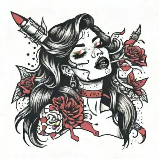 girl covered in lipstick stains tattoo design idea