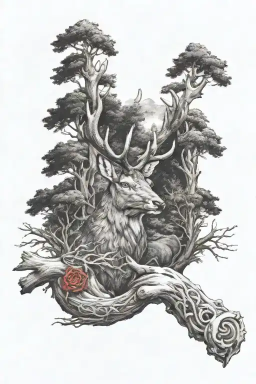 cross with a red stag  tattoo design idea