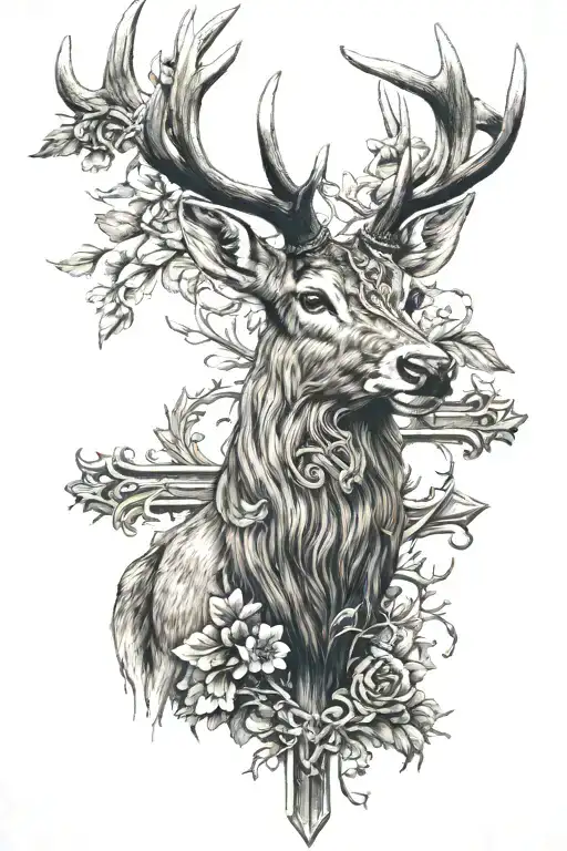 cross with a red stag  tattoo design idea
