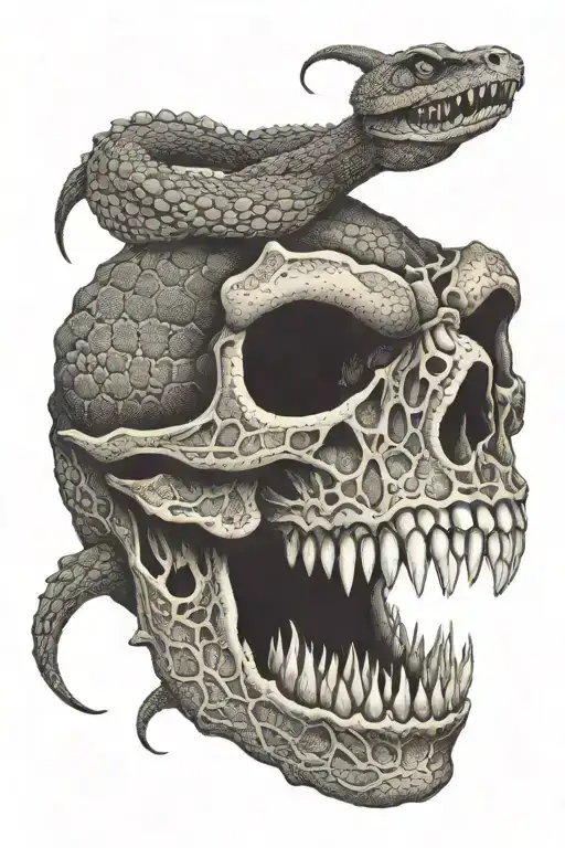 snake in crocodile skull tattoo design idea