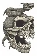 snake in crocodile skull tattoo design idea