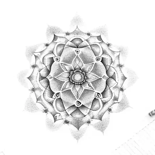 A tattoo of a Fibonacci spiral incorporated into a dotwork mandala tattoo design idea