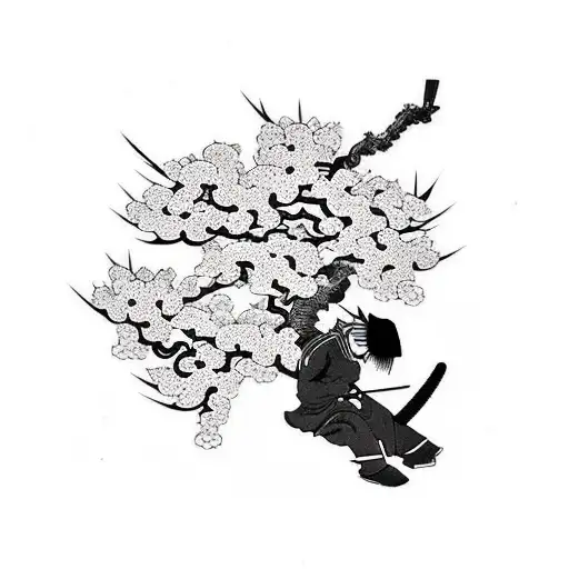 Samurai sitting under cherry blossom tree tattoo design idea