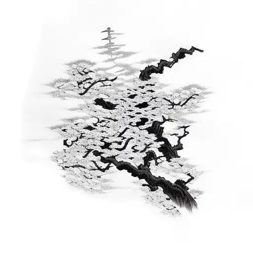 Samurai sitting under cherry blossom tree tattoo design idea