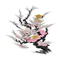 Samurai sitting under cherry blossom tree tattoo design idea