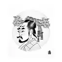 Samurai sitting under cherry blossom tree tattoo design idea