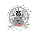 Samurai sitting under cherry blossom tree tattoo design idea