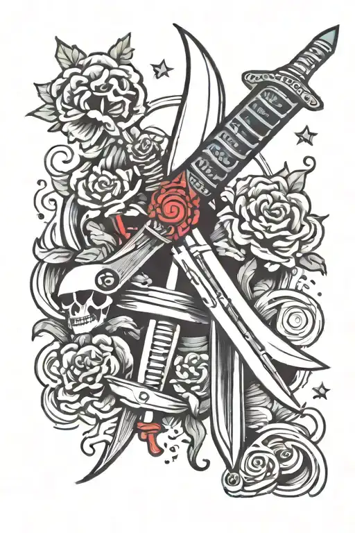 knife with space needle handle tattoo design idea