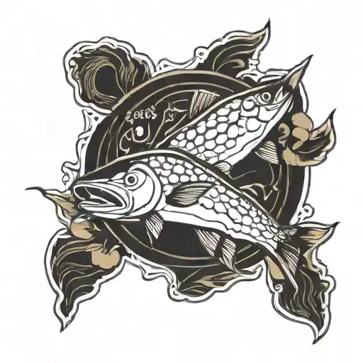 outline of salmon with buffalo running inside tattoo design idea