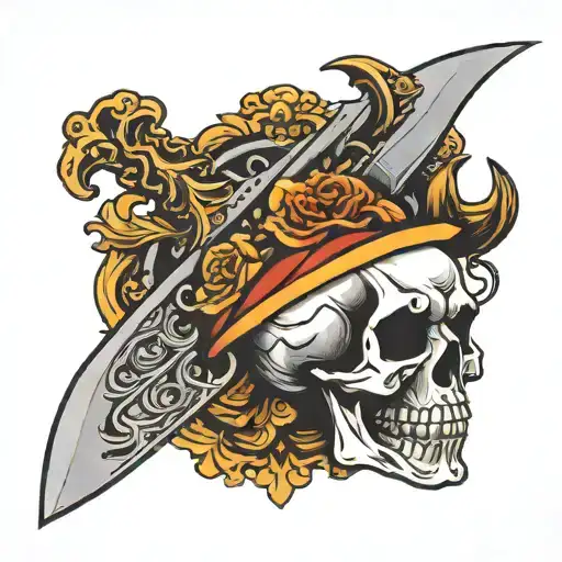 Knife with skull side profile as blade edge tattoo design idea