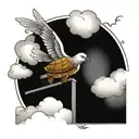 dove and stairway to heaven with clouds and a small turtle  tattoo design idea