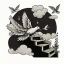 dove and stairway to heaven with clouds and a small turtle  tattoo design idea