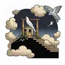 dove and stairway to heaven with clouds and a small turtle  tattoo design idea