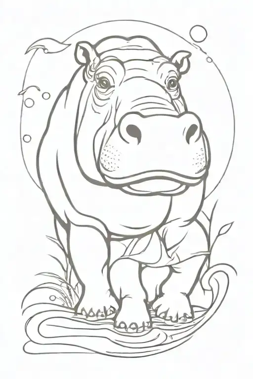 Hippo in water tattoo design idea