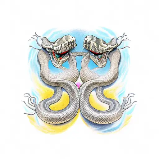two head snake skeleton tattoo design idea