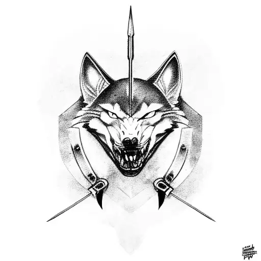 Black knight, red devil, crossbow, panther and wolf  together tattoo design idea