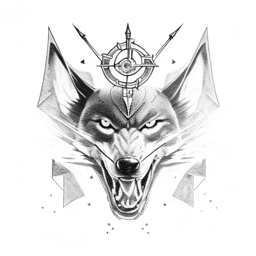 Black knight, red devil, crossbow, panther and wolf collage tattoo design idea