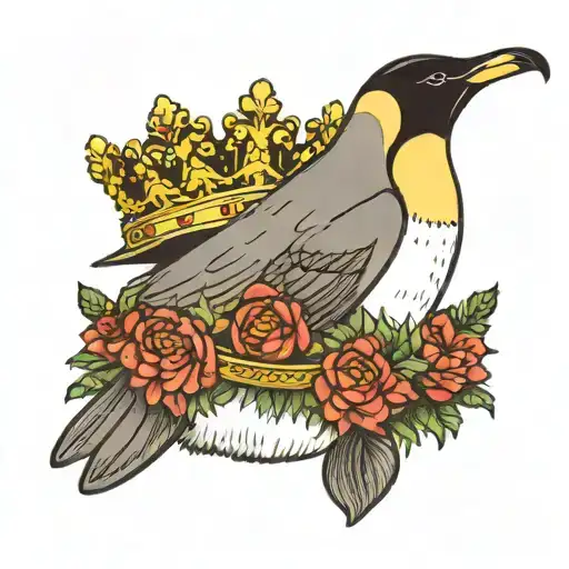 emperor penguin wearing crown made tattoo design idea