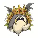 emperor penguin wearing crown made tattoo design idea