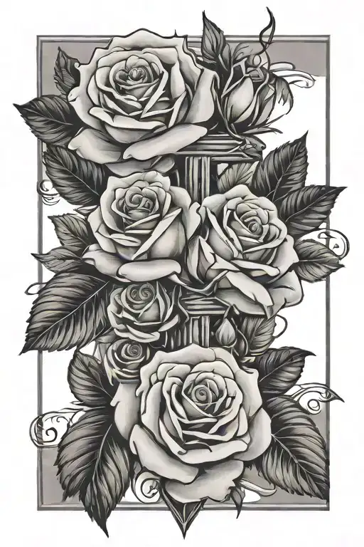roses with cross going through and the name sara  tattoo design idea