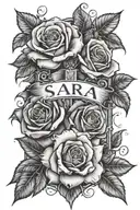 roses with cross going through and the name sara  tattoo design idea