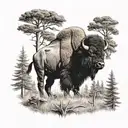 bison in forest scene tattoo design idea